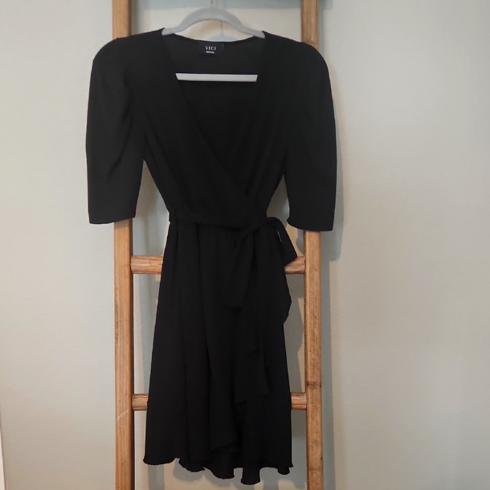 Vici Black Flaux Wrap Dress